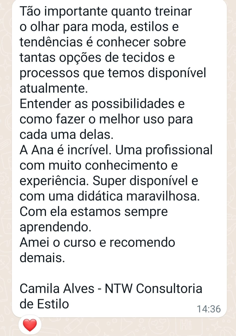 Depoimento de Camila Alves sobre a Oficina de Tecidos