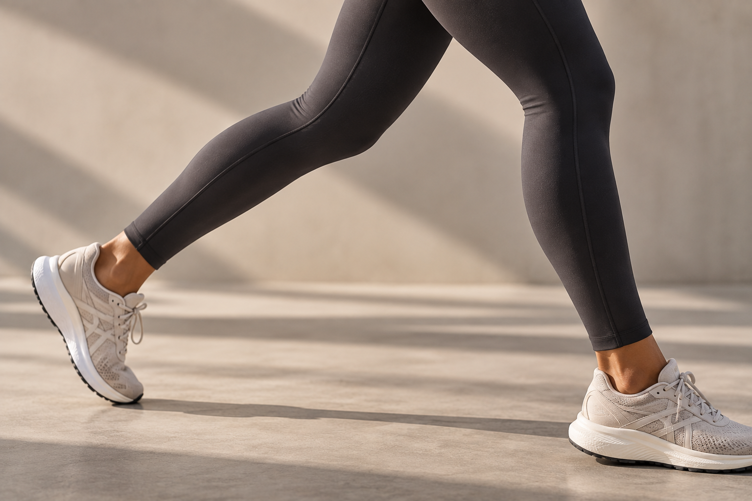 Pernas em movimento usando legging e tênis